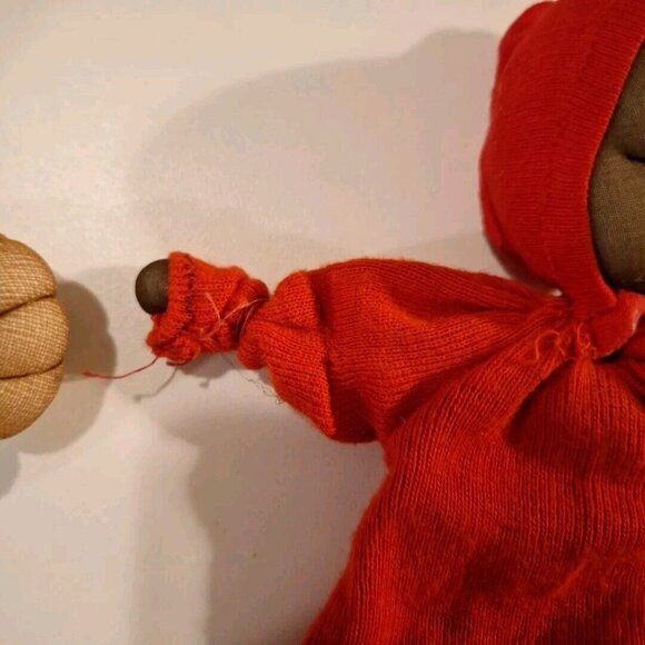 2 Vintage Panty Hose Hand Puppet Bear & African American Baby Doll Blue Red - Picture 6 of 12